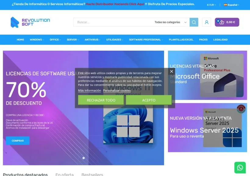 Schermata della pagina offerta di Revolution Soft