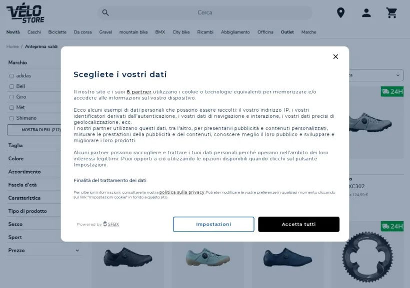 Schermata della pagina offerta di Vélo Store