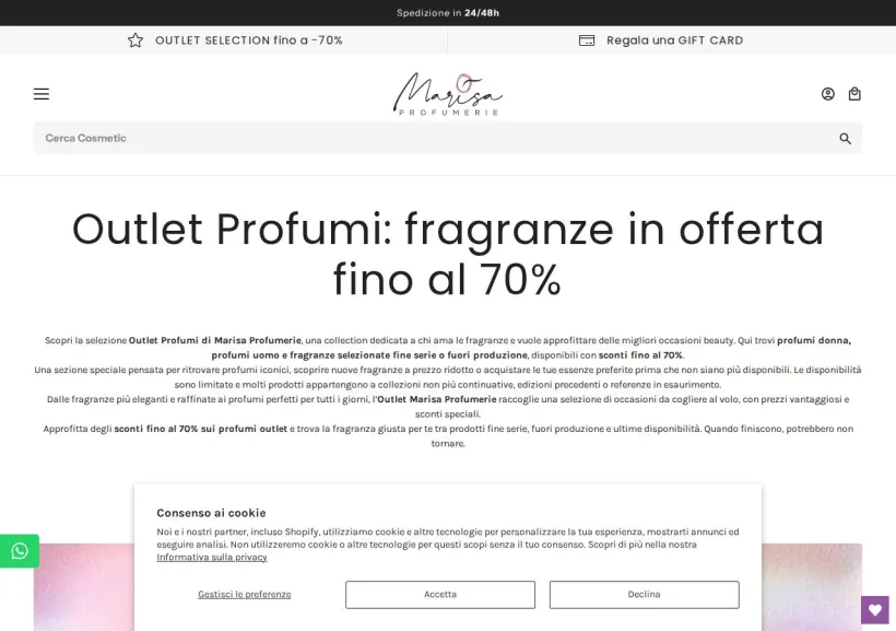 Schermata della pagina offerta di Marisa Profumerie