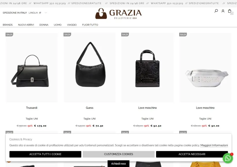 Schermata della pagina offerta di Grazia Pelletterie