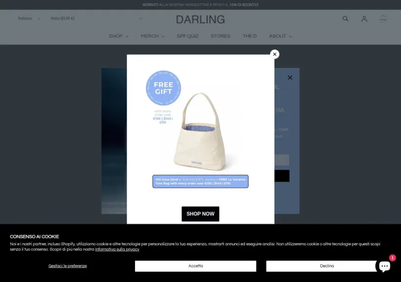 Schermata della pagina offerta di DARLING