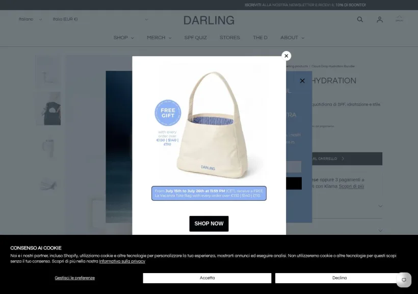 Schermata della pagina offerta di DARLING