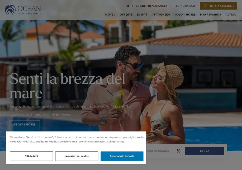 Schermata della pagina offerta di Ocean Hotels