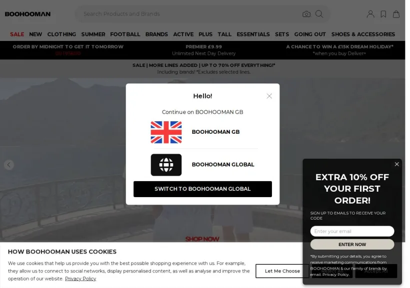 Schermata della pagina offerta di BoohooMan