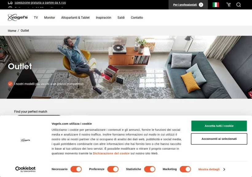 Schermata della pagina offerta di Vogel's