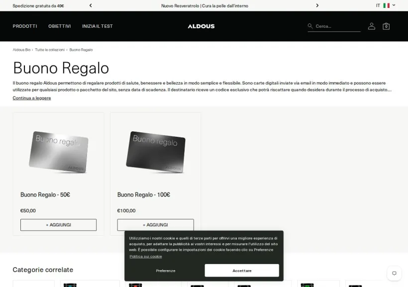 Schermata della pagina offerta di Aldous Bio