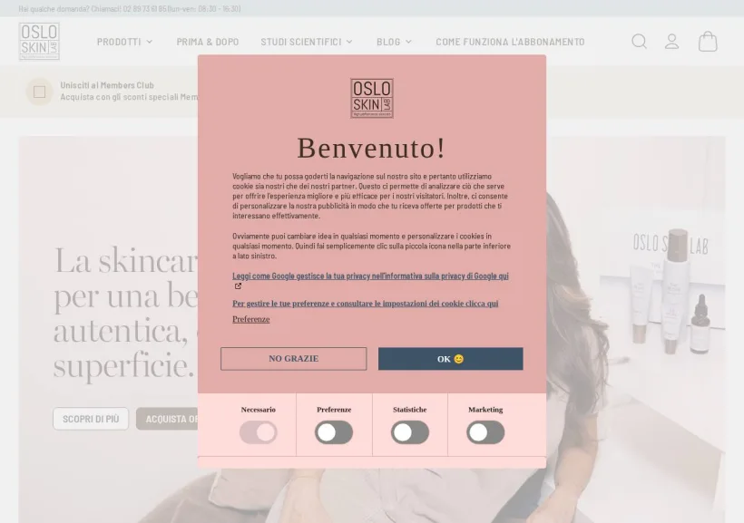 Schermata della pagina offerta di Oslo Skin Lab