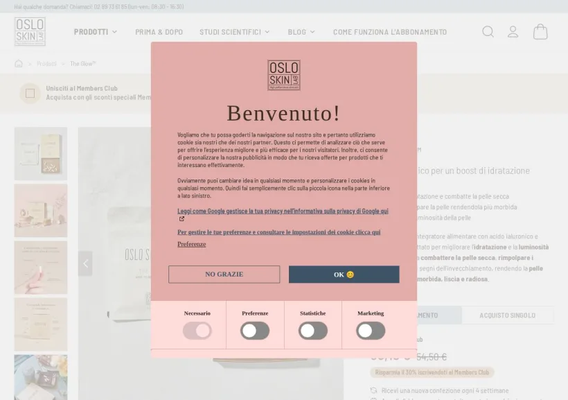 Schermata della pagina offerta di Oslo Skin Lab