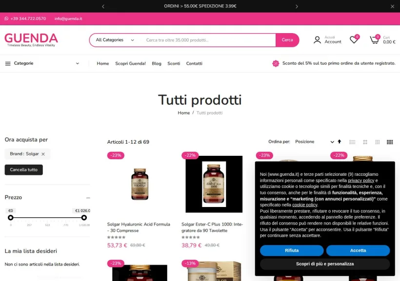 Schermata della pagina offerta di Guenda
