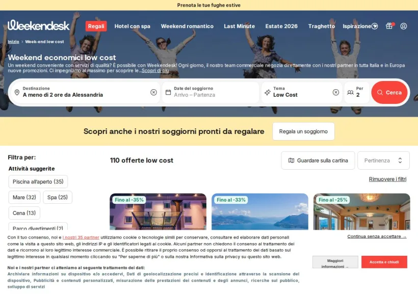 Schermata della pagina offerta di Weekendesk