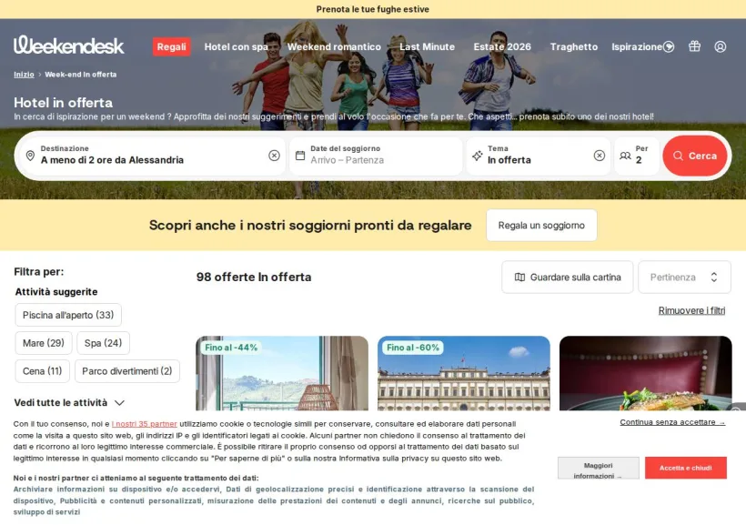 Schermata della pagina offerta di Weekendesk