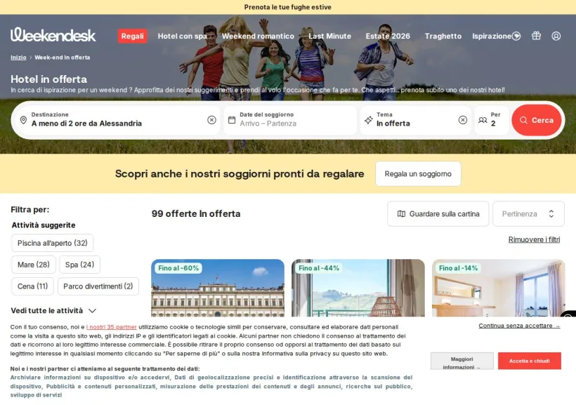 Schermata della pagina offerta di Weekendesk