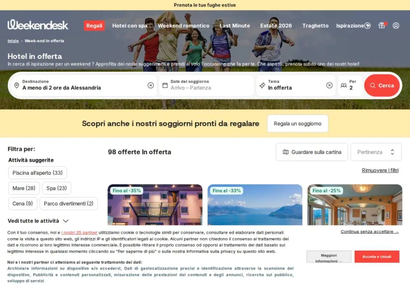 Schermata della pagina offerta di Weekendesk