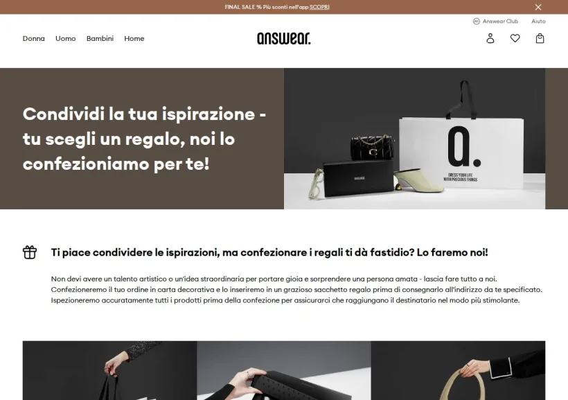 Schermata della pagina offerta di Answear