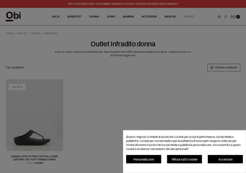 Schermata della pagina offerta di OBI