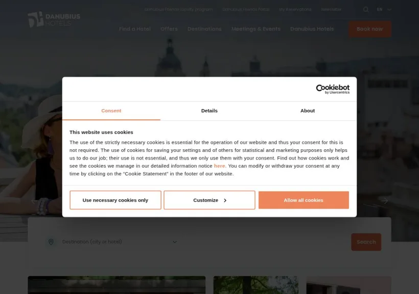 Schermata della pagina offerta di Danubius Hotels  