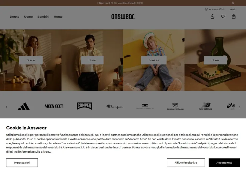 Schermata della pagina offerta di Answear