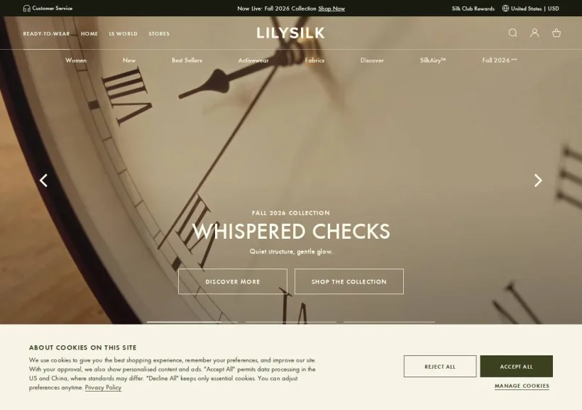 Schermata della pagina offerta di LILYSILK