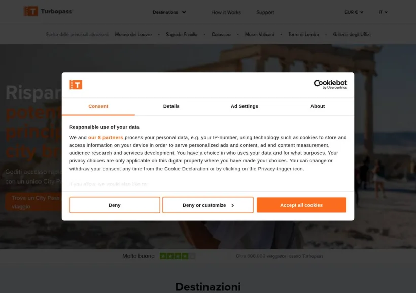 Schermata della pagina offerta di Turbopass