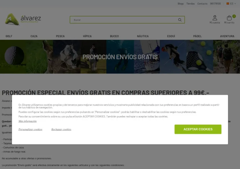 Schermata della pagina offerta di Álvarez