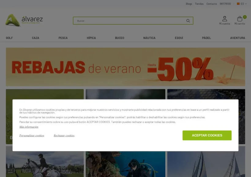 Schermata della pagina offerta di Álvarez