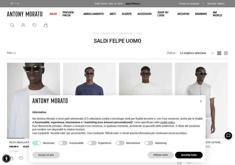 Schermata della pagina offerta di Antony Morato