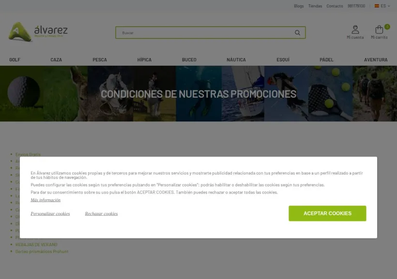 Schermata della pagina offerta di Álvarez