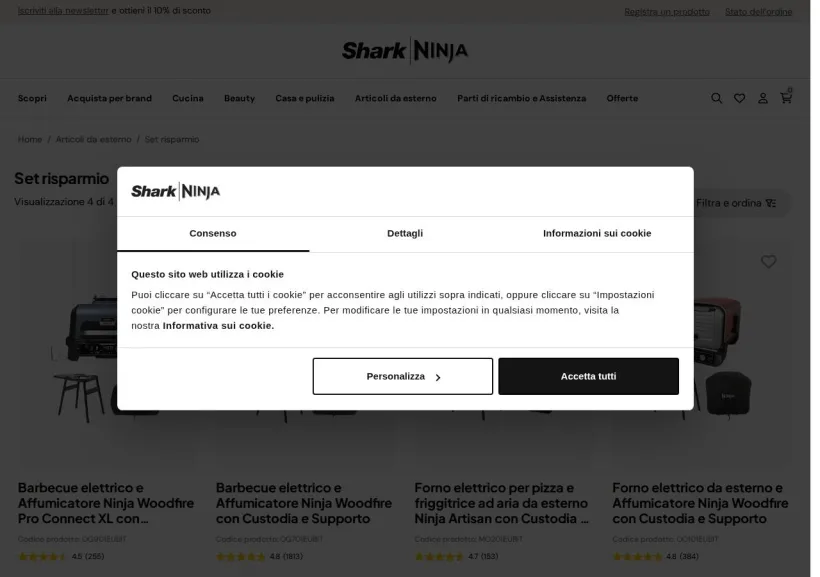 Schermata della pagina offerta di Ninja Kitchen