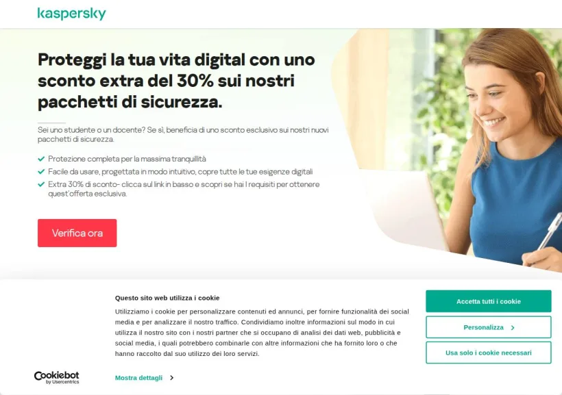 Schermata della pagina offerta di Kaspersky