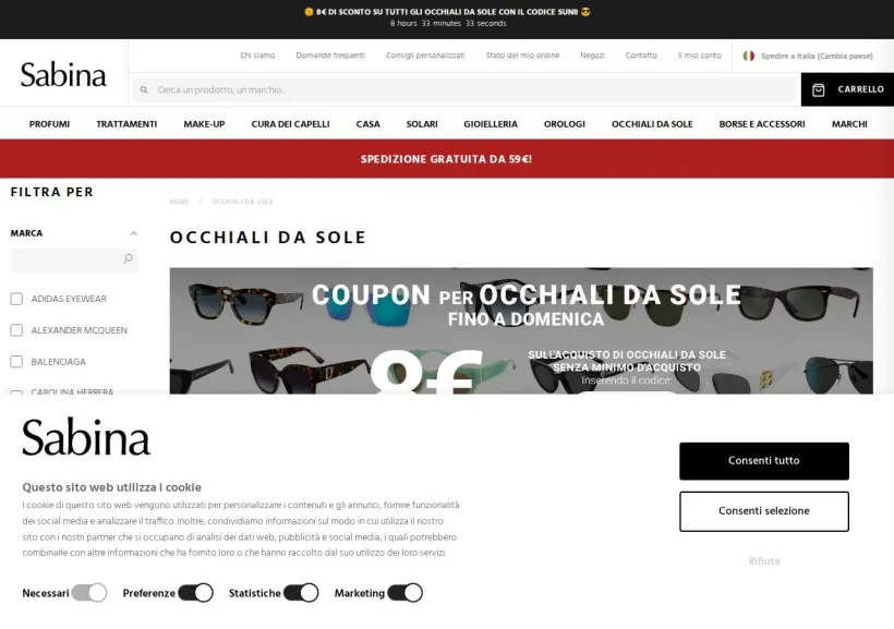Schermata della pagina offerta di Sabina