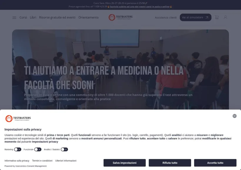 Schermata della pagina offerta di Testbusters