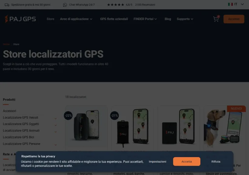Schermata della pagina offerta di PAJ GPS Italy