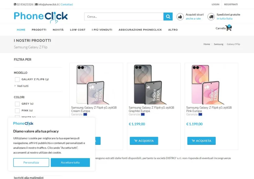 Schermata della pagina offerta di Phoneclick