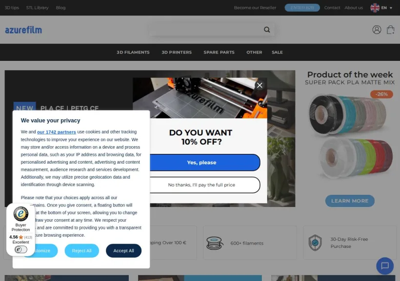 Schermata della pagina offerta di AZUREFILM