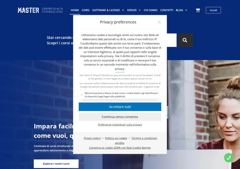 Schermata della pagina offerta di MASTER Centro di Alta Formazione