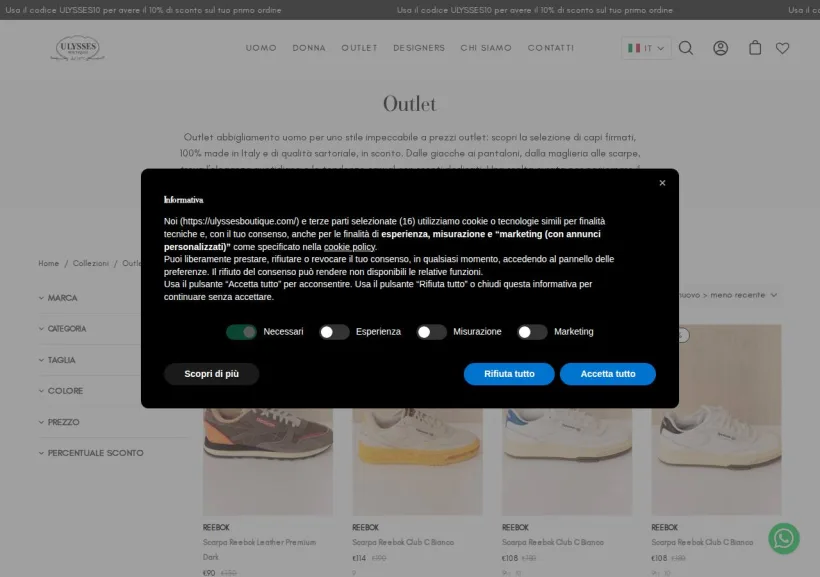 Schermata della pagina offerta di Ulysses Boutique