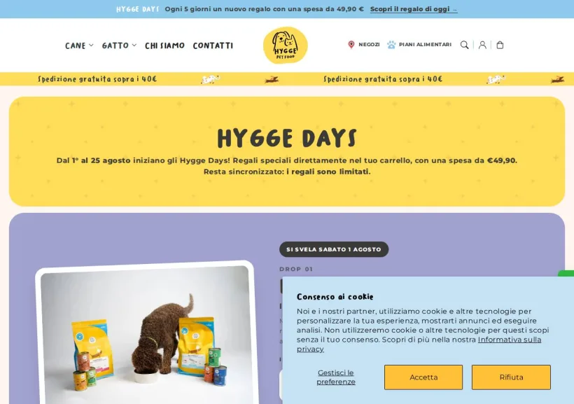 Schermata della pagina offerta di Hygge petfood