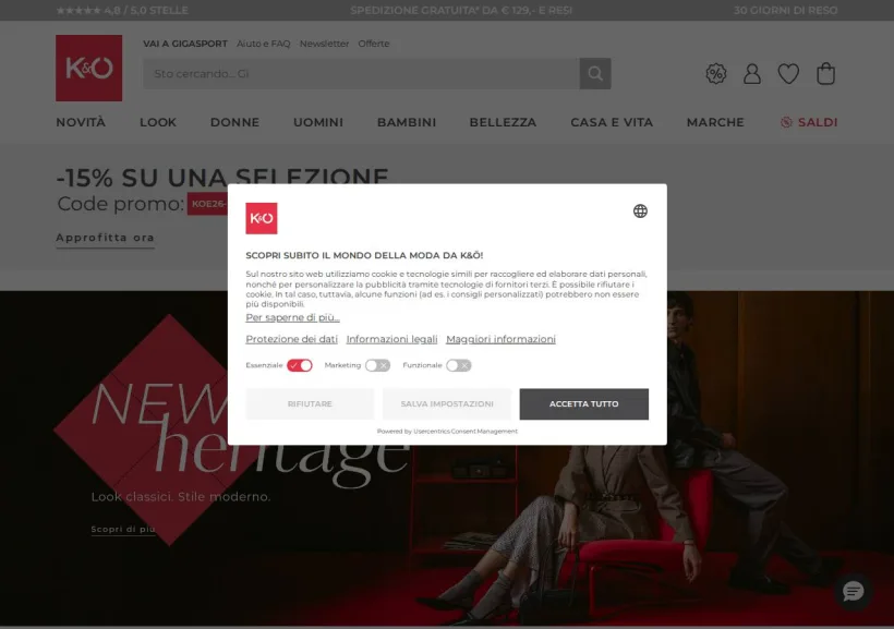 Schermata della pagina offerta di Kastner & Öhler