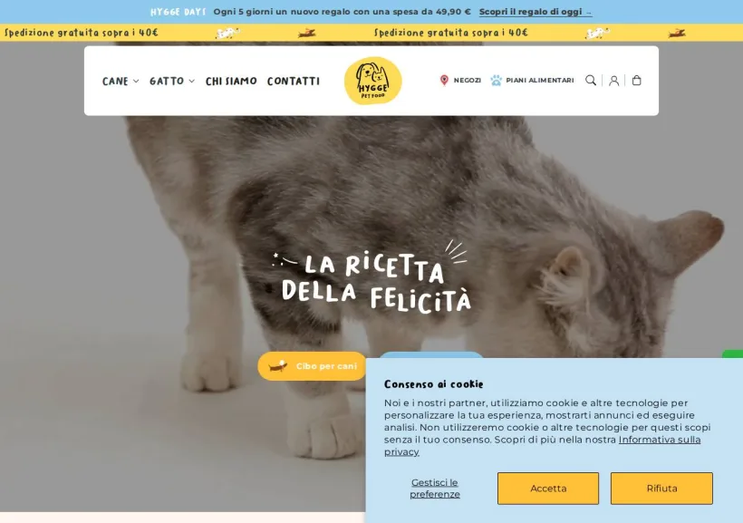 Schermata della pagina offerta di Hygge petfood