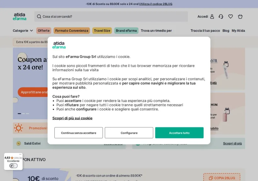 Schermata della pagina offerta di eFarma