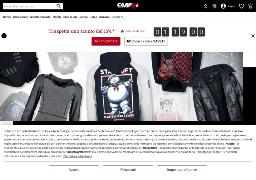 Schermata della pagina offerta di EMP Italia