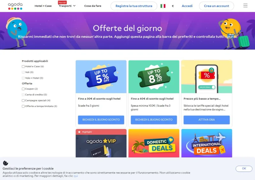 Schermata della pagina offerta di Agoda