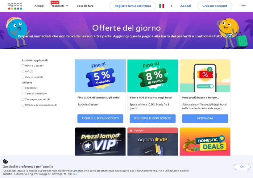 Schermata della pagina offerta di Agoda