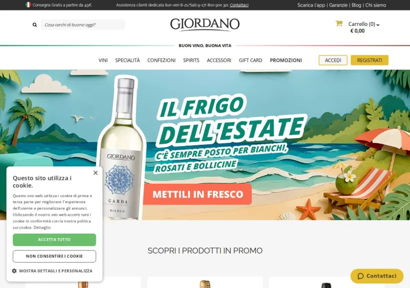 Schermata della pagina offerta di Giordano Vini