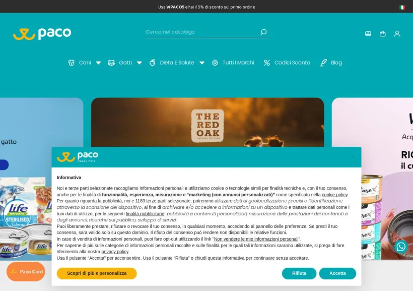 Schermata della pagina offerta di Paco Pet Shop