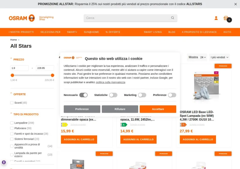Schermata della pagina offerta di Ledvance 