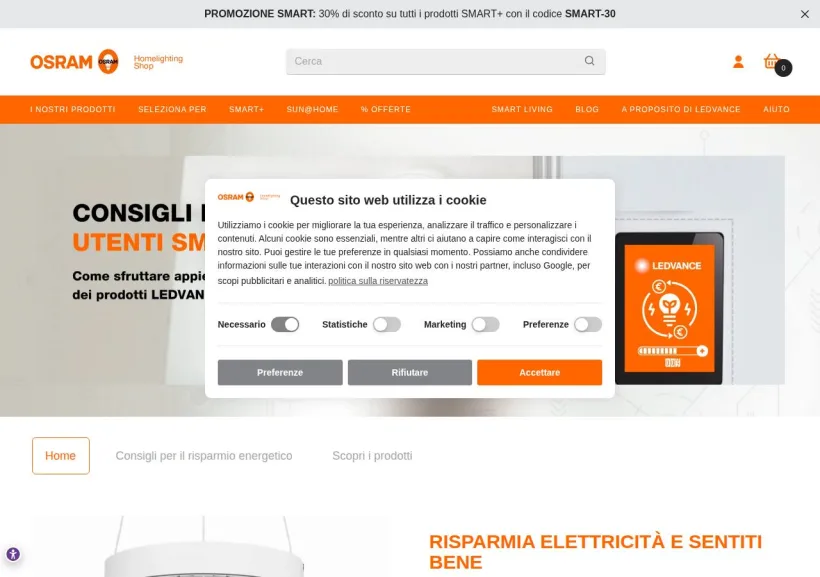 Schermata della pagina offerta di Ledvance 
