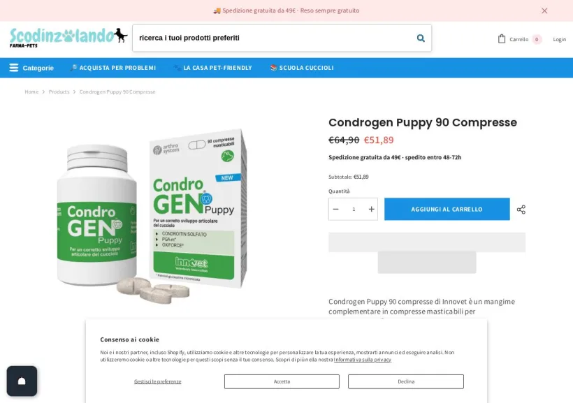 Schermata della pagina offerta di Scodinzolando