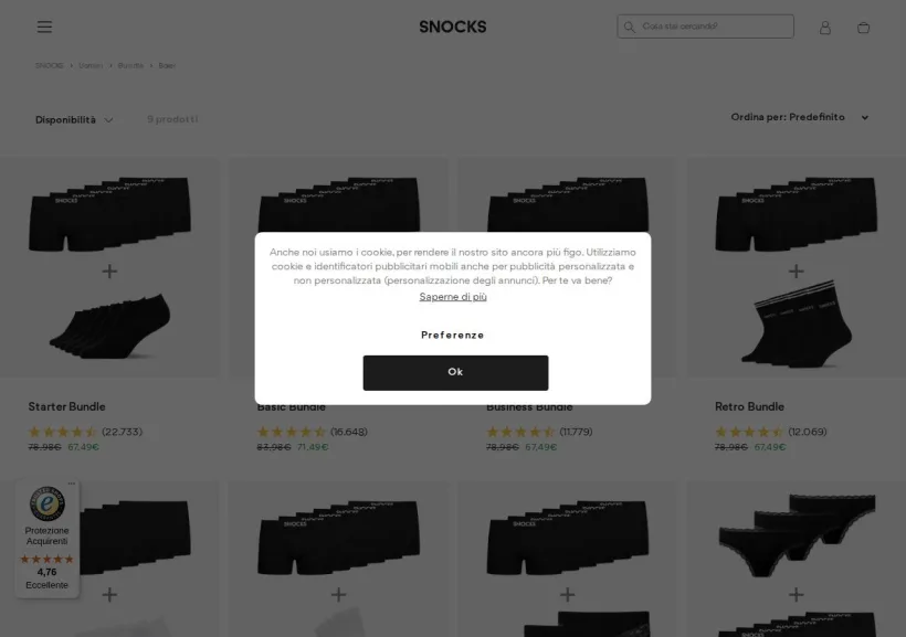 Schermata della pagina offerta di Snocks