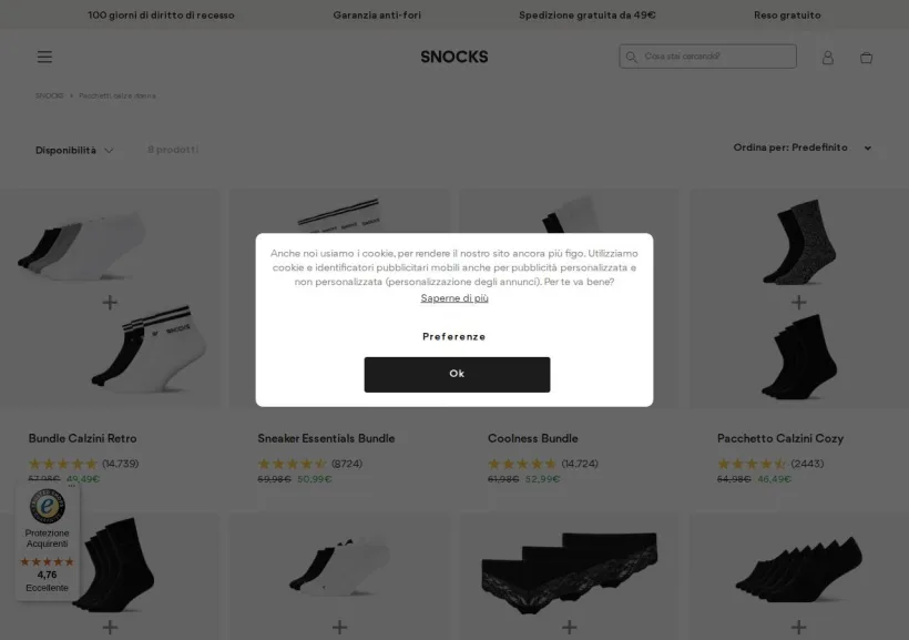 Schermata della pagina offerta di Snocks